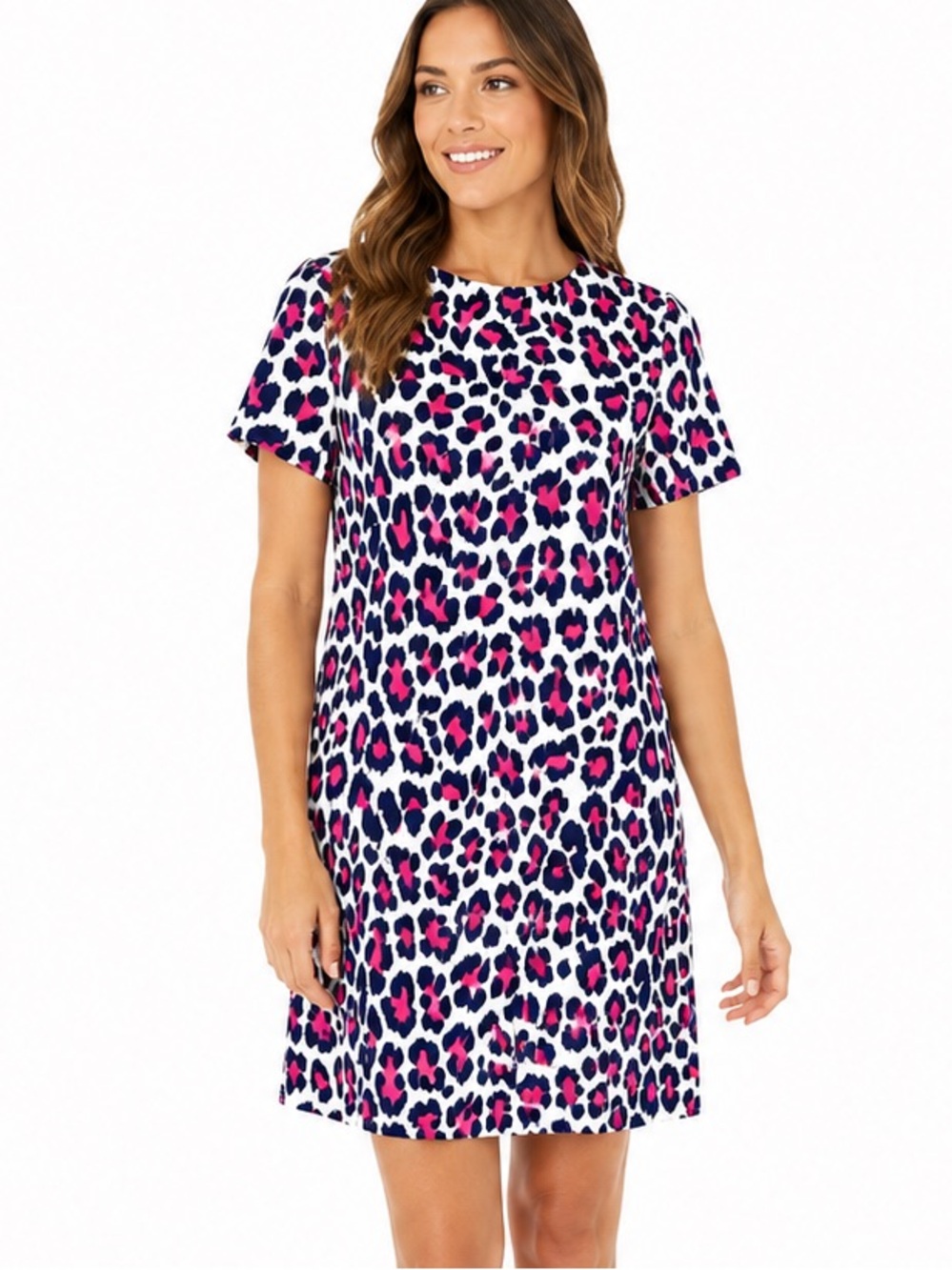 Jude Connally Ella Dress XS Pink Navy Leopard Stretch Shift